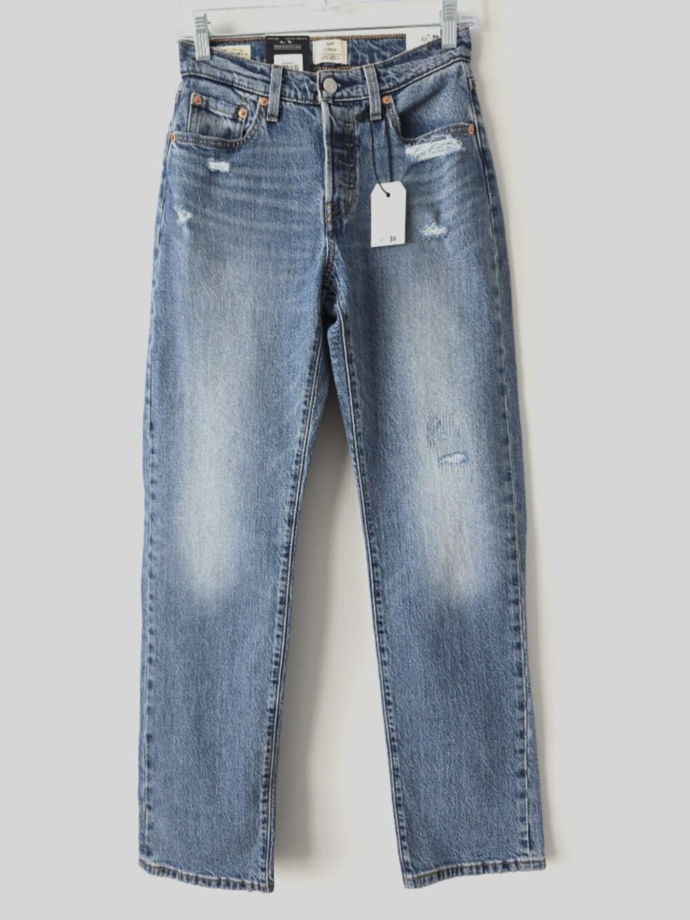 Levi’s Premium 501 Curve Straight Jeans 26 Medium Wash Distressed NWT